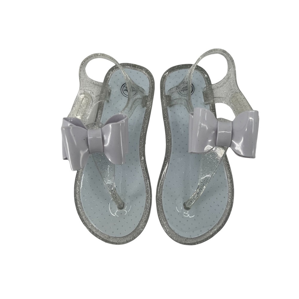 Wonder Nation Clear Silver Glitter Bow Lucite Sandals Size 9 Girl’s